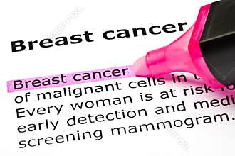 'Breast cancer' highlighted in pink