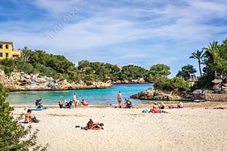 The beach Cala Ferrera, a popular family destination in the south-east of Mallorca. Spain