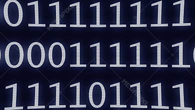 Binary zeros and ones data zoom out - computer software or information, intenet data stream or big data datacenter concept