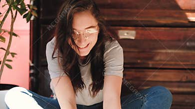 Positive life attitude joy fun innocence woman