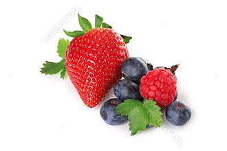 Reds fruits and berries isolated on white background