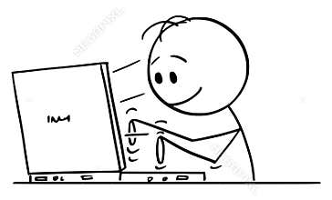 Vector Cartoon of Smiling Man or Businessman Typing or Working on Computer