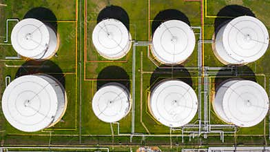 Aerial view of petrochemical industry storage tank, Industrial oil and gas tanks