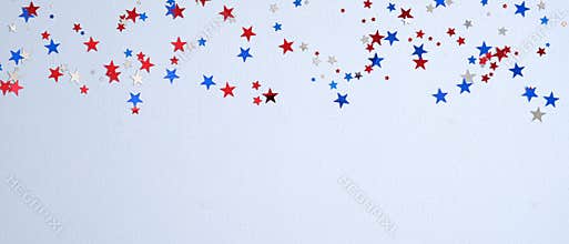 Happy Presidents Day banner mockup with confetti stars. USA Independence Day, American Labor day, Memorial Day, US election