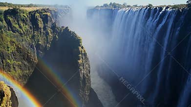 Victoria falls and Zambezi River Zimbawbe with rainbow panoramic view