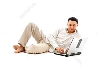 Relaxed man with laptop