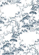 Japanese chinese design sketch ink paint style seamless pattern bamboo blossom peach pine
