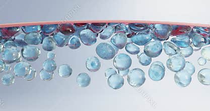 3d animation restoring the water balance of the skin, smoothing wrinkles.