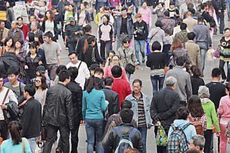 Moving crowd in Dalian, China