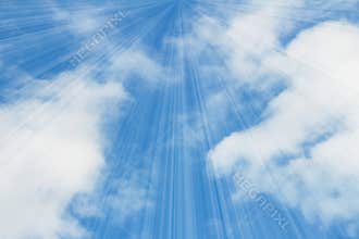Blue sunny sky with a ray sun burst background