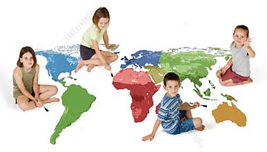 Four kids painting the world