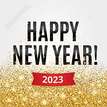 Gold glitter Happy New Year 2023 Christmas in black