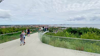 Frederikshavn city and sea view from platform Pikkebakken in Bangsbo on a cloudy day in Denmark