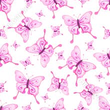 watercolor hand drawn magical fairy pink butterflies seamless pattern