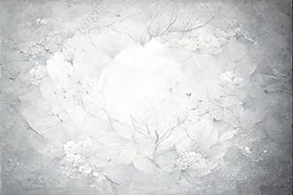 Gray floral vintage wallpaper. Flower leaves ornate light gray centered white background. Vintage old-fashioned elegant