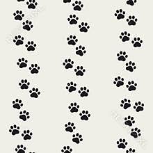 Paw seamless pattern. Reflected cat or dog background. Footprint design for prints. Reflecting walking patern. Marks printing. Rep