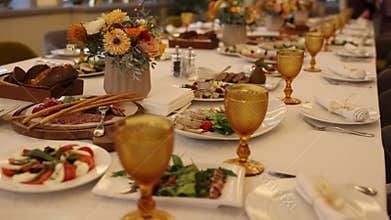 Food and drinks on the table in the restaurant on the holiday