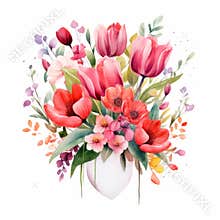 Watercolor bouquet of flowers for the design of cards