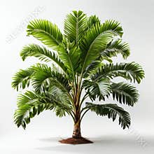 A palm tree with green leaves on a white background, clipart on white background.