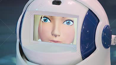 Closeup of female astro robot talking