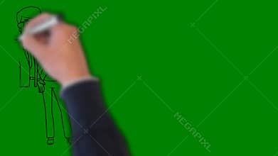 Hand Draw Cartoon Family Isolated, Green Screen