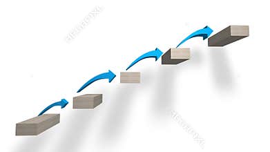 Rising arrow on staircase to show success