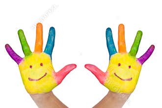 Two colorful hands with smile