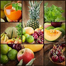 Fresh fruit and juice collage