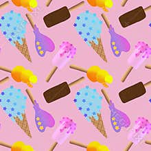 Summer cartoon food seamless kawaii stars ice cream pattern for wrapping paper and fabrics and linens and kids