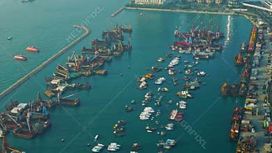 Hong Kong aerial view, zoom timelapse