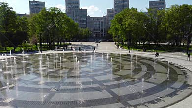 Aerial fountain near Derzhprom in Kharkiv city