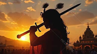 Majestic silhouette of Lord Krishna adorned with a peacock Generative AI