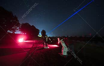 Australian people stargazing with astronomical telescope during winter solstice night