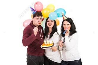 Cheerful friends celebrate birthday