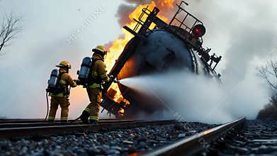 Firefighters are working to extinguish a tanker train blaze at a rail yard