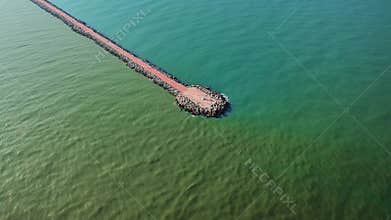Miramar Beach jetty point in Tampico, Madero, Tamaulipas, a tourist destination with a collision effect of fresh and salt water.