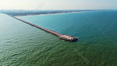 Miramar Beach jetty point in Tampico, Madero, Tamaulipas, a tourist destination with a collision effect of fresh and salt water.