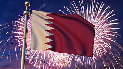 National flag independence state Bahrain, background fireworks. AI Generative