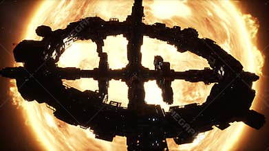 Space Station Orbiting a Blazing Sun - Sci-Fi Visualization