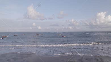Normal footage of boats during the dawn hours at Praia Da Baleia, Itapipoca - CE, Brazil.