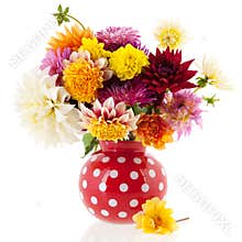 Bouquet Dahlias in red vase