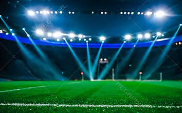 Modern Football Stadium with Dramatic Spotlighting at Night, Competition and Championship Concepts