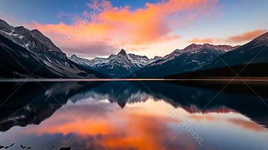 Mountain lake reflection, alpine scenery and nature beauty stock footage Generative AI