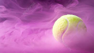 A tennis ball is in the air with smoke surrounding it