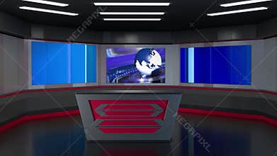 3D Virtual TV Studio News, Backdrop For TV Shows .TV On Wall.3D Virtual News Studio Background