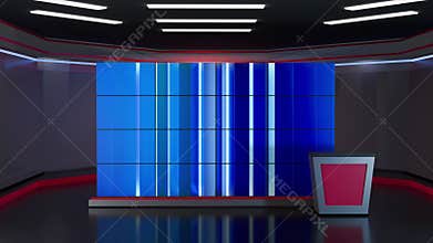 3D Virtual TV Studio News, Backdrop For TV Shows .TV On Wall.3D Virtual News Studio Background