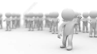 3d Cartoon crowd people applause to one