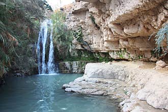 Waterfall in national park Ein Gedi near the Dead Sea in Israel