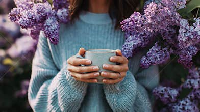 Woman holding a stylish ceramic coffee cup
