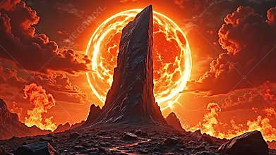 A lone, obsidian monolith stands dwarfed amidst a churning, solar Generative AI